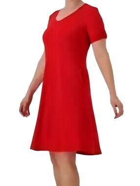 Susan Graver XL Liquid Knit A-Line Dress  Roll-Tab Sleeves Red Like New
